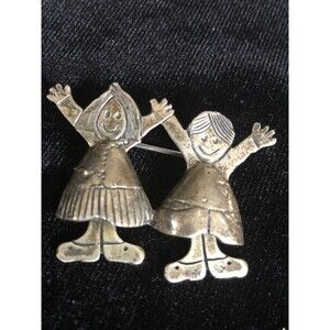 Vtg 925 Sterling Silver Best Friends Girls Raised Hands Dangle Legs Brooch Pin